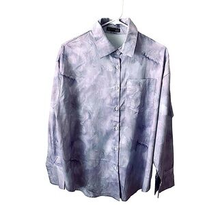 Dazy tie-Dye purple/ white front-button long sleeve blouse